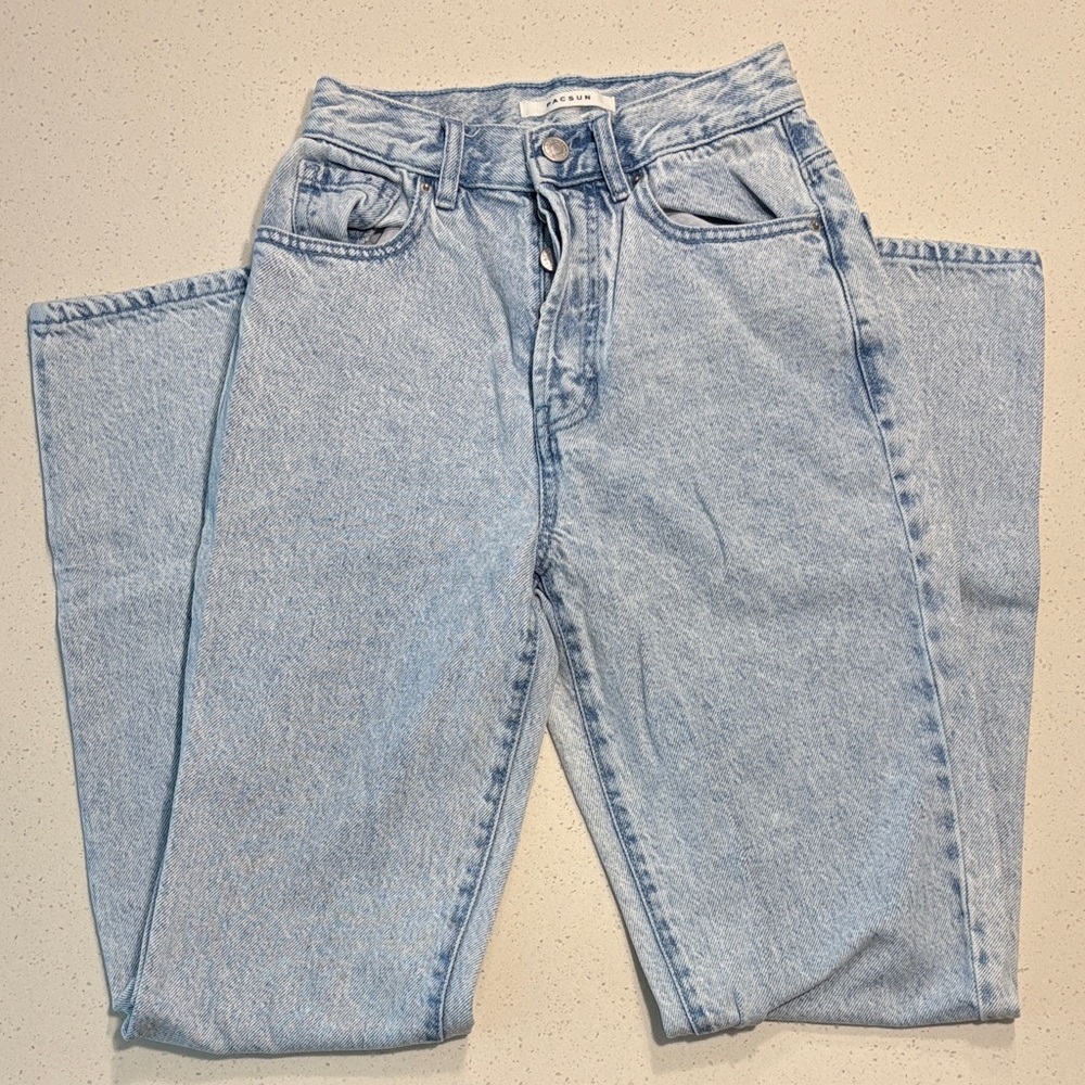 PacSun Women's High Rise Straight Distressed Button Fly Light Blue Jeans